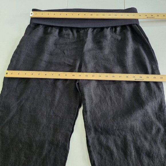 Lauren Vidal Capri Pants Women XXXL Black Pull On Foldable Elastic Waist Linen - Picture 4 of 14